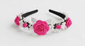 Pink Rose Headband with Pearls & Silver Leaves