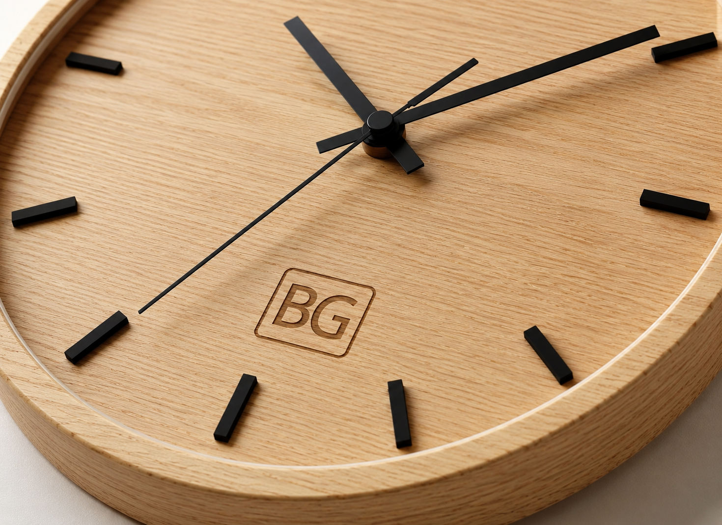 Minimalist Wooden Wall Clock with Black Hands & Hour Markers