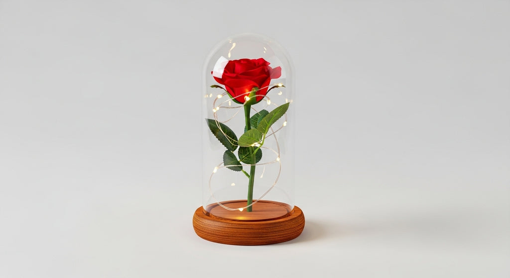Enchanted Red Rose in Glass Dome with LED Fairy Lights