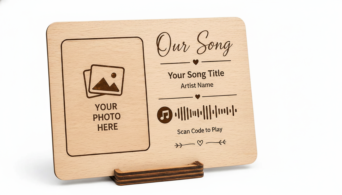 Personalised Wooden Music Plaque with Photo & Song Code