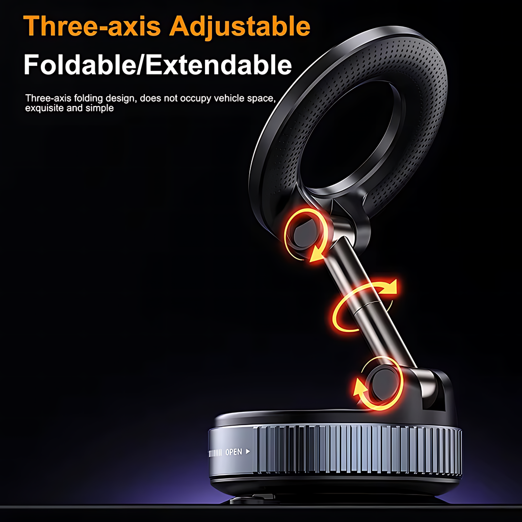 360° Foldable Magnetic Phone Holder – Adjustable Vacuum Car Mount