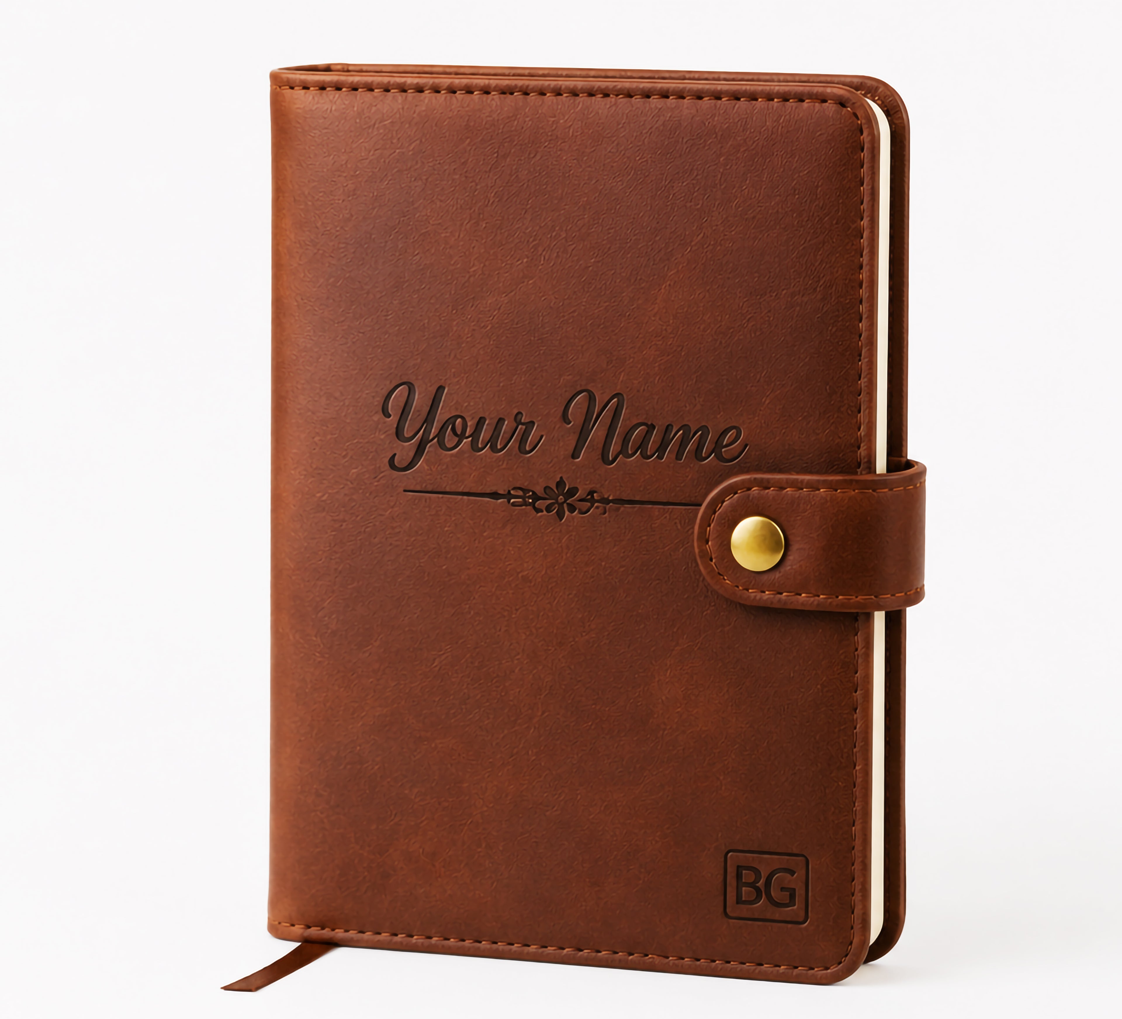 Personalised Leather Notebook with Embossed Name & Floral Design