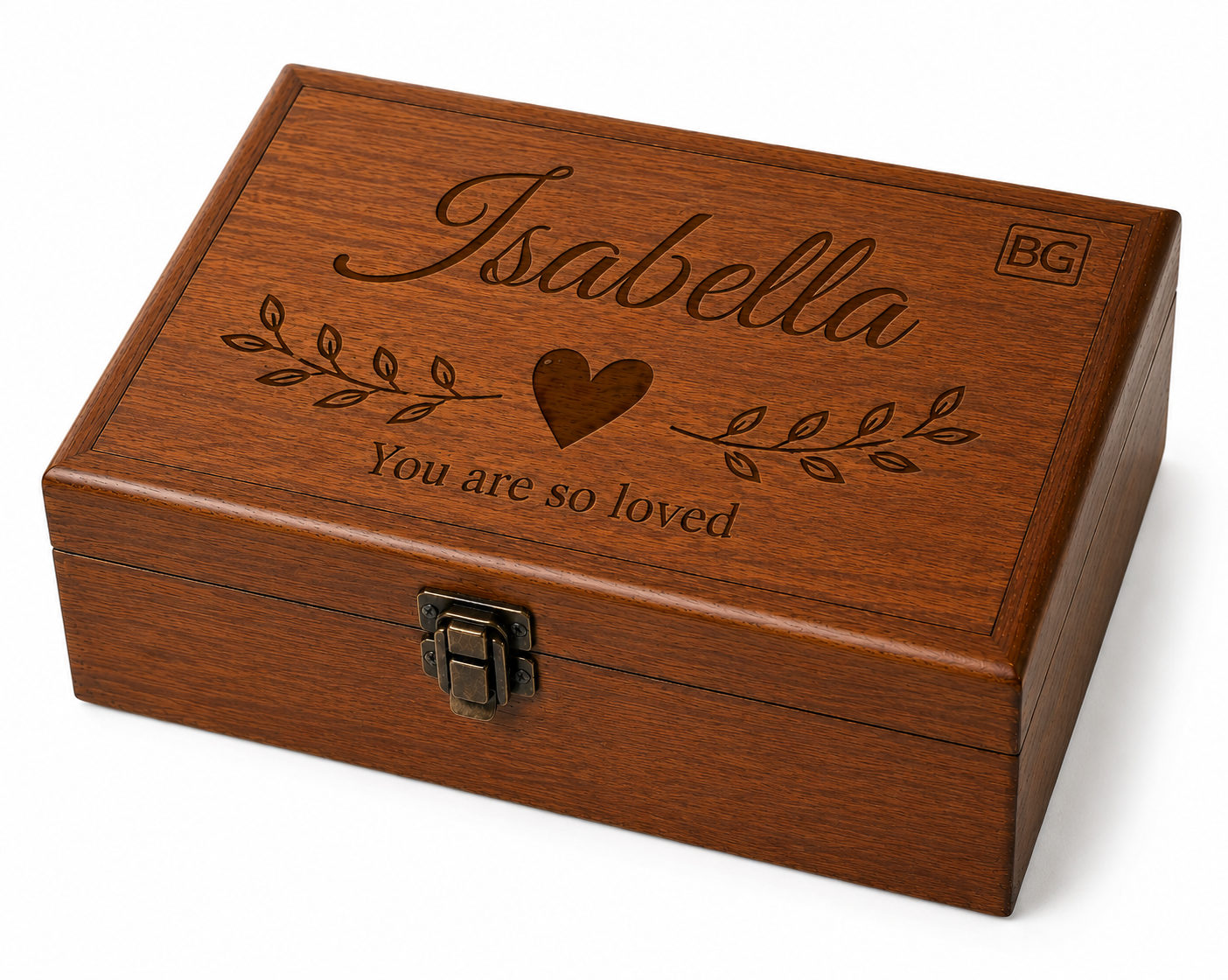 Personalised Wooden Keepsake Box with Engraved Design