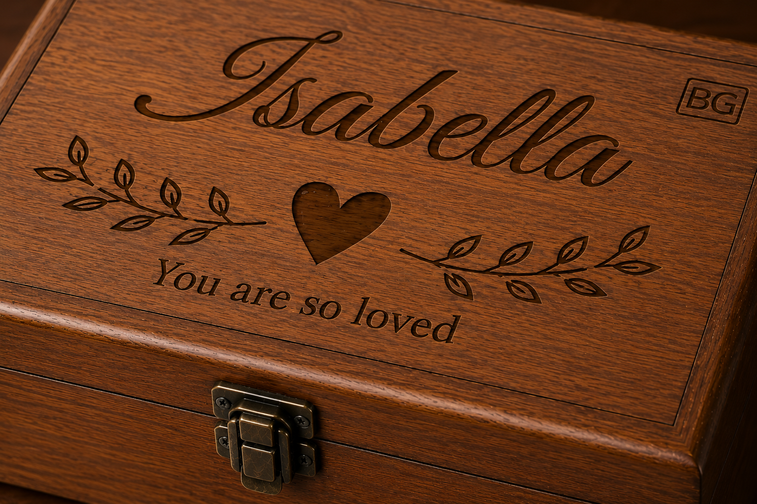 Personalised Wooden Keepsake Box with Engraved Design
