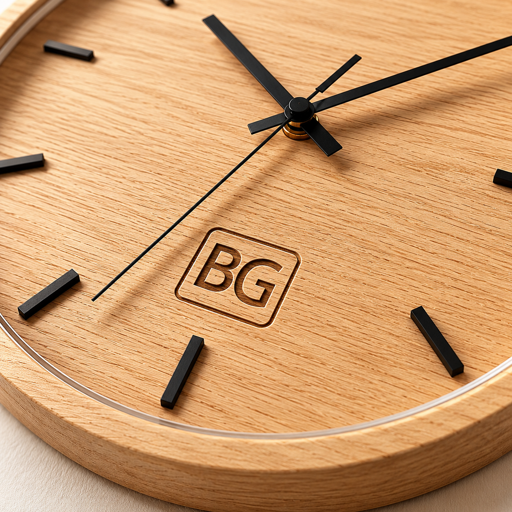 Minimalist Wooden Wall Clock with Black Hands & Hour Markers