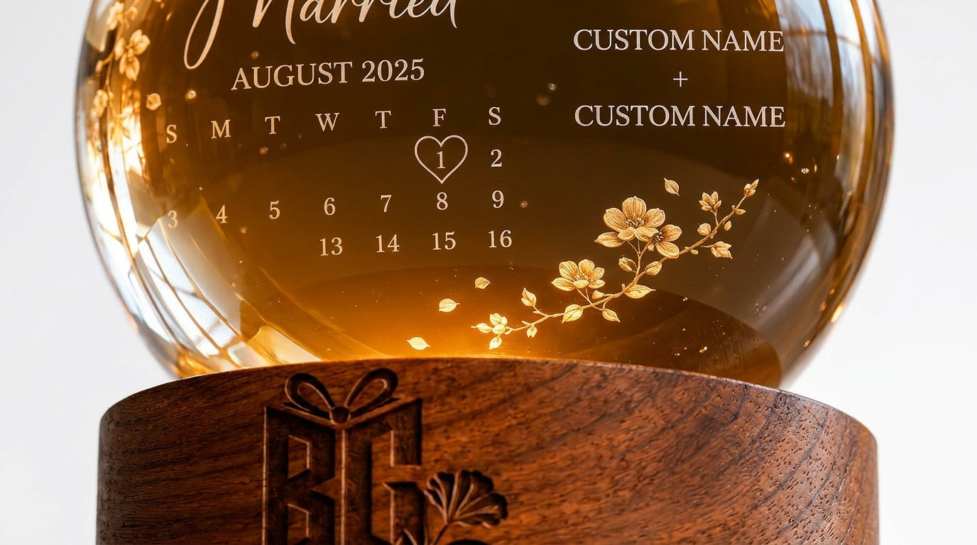 Personalized Amber Crystal Anniversary Keepsake with Custom Names and Wedding Date Display