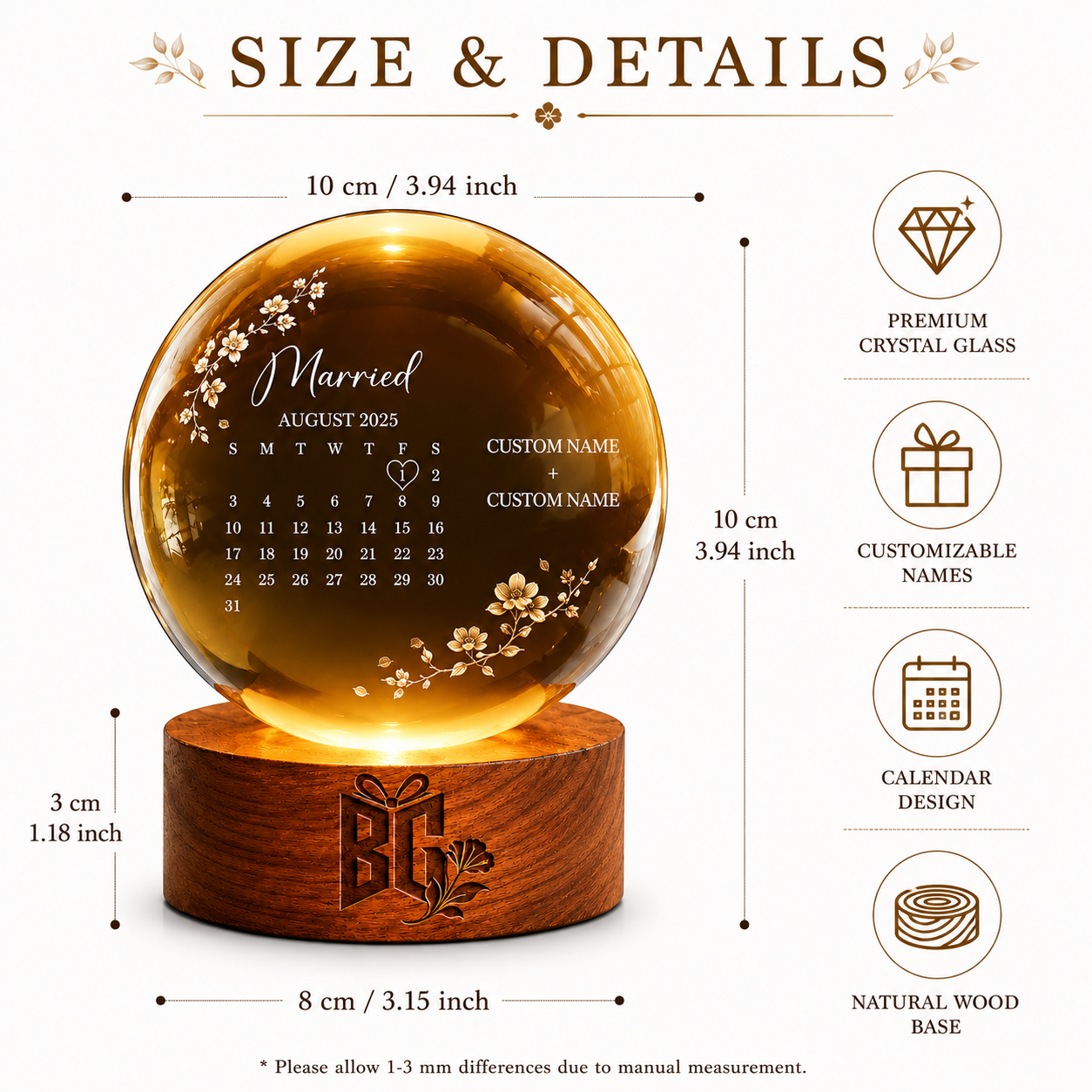 Personalized Amber Crystal Anniversary Keepsake with Custom Names and Wedding Date Display