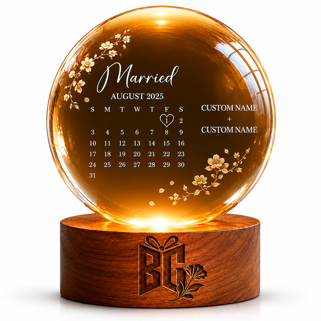 Personalized Amber Crystal Anniversary Keepsake with Custom Names and Wedding Date Display