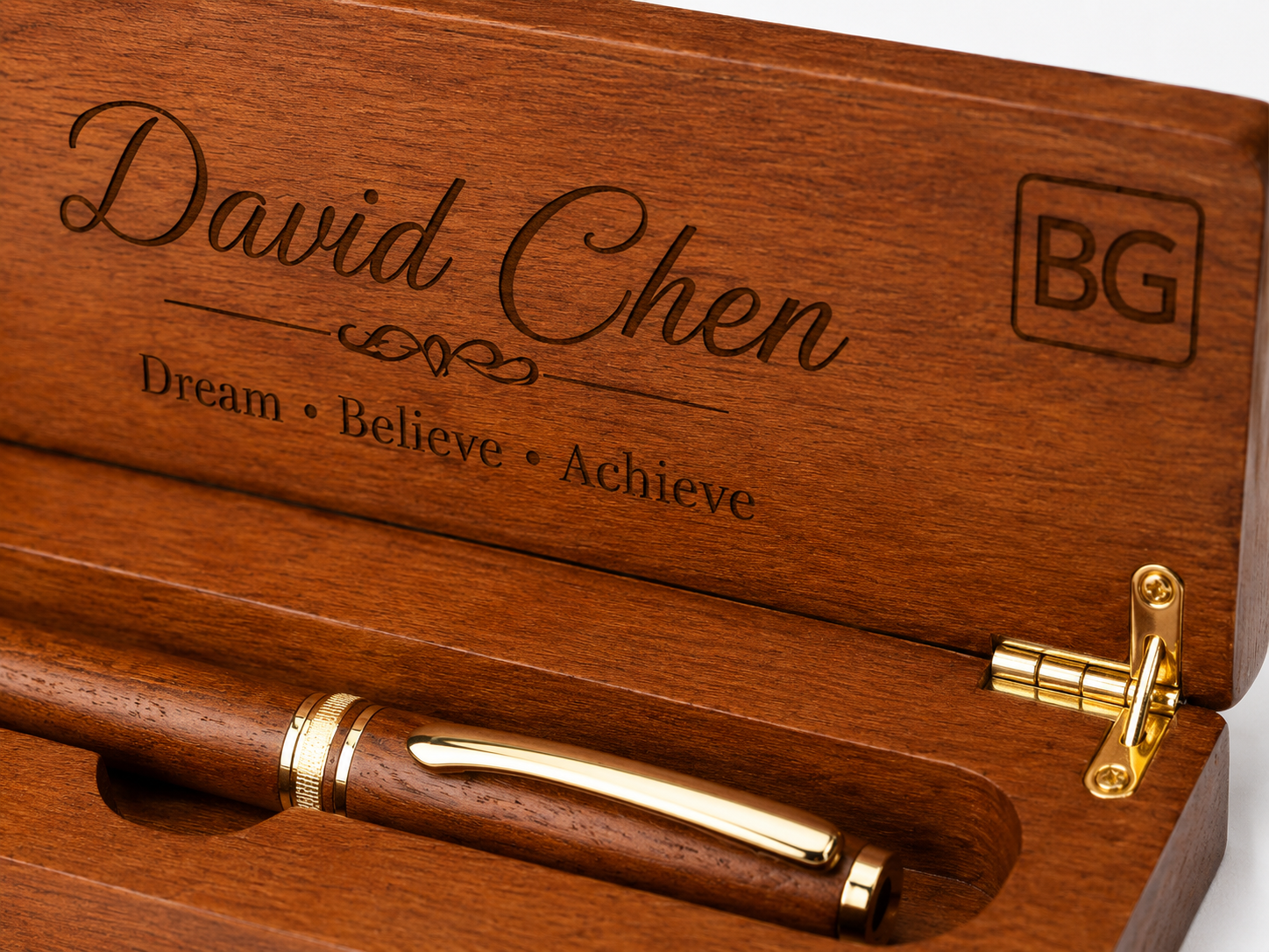 Personalised Wooden Pen Case with Engraved Pen