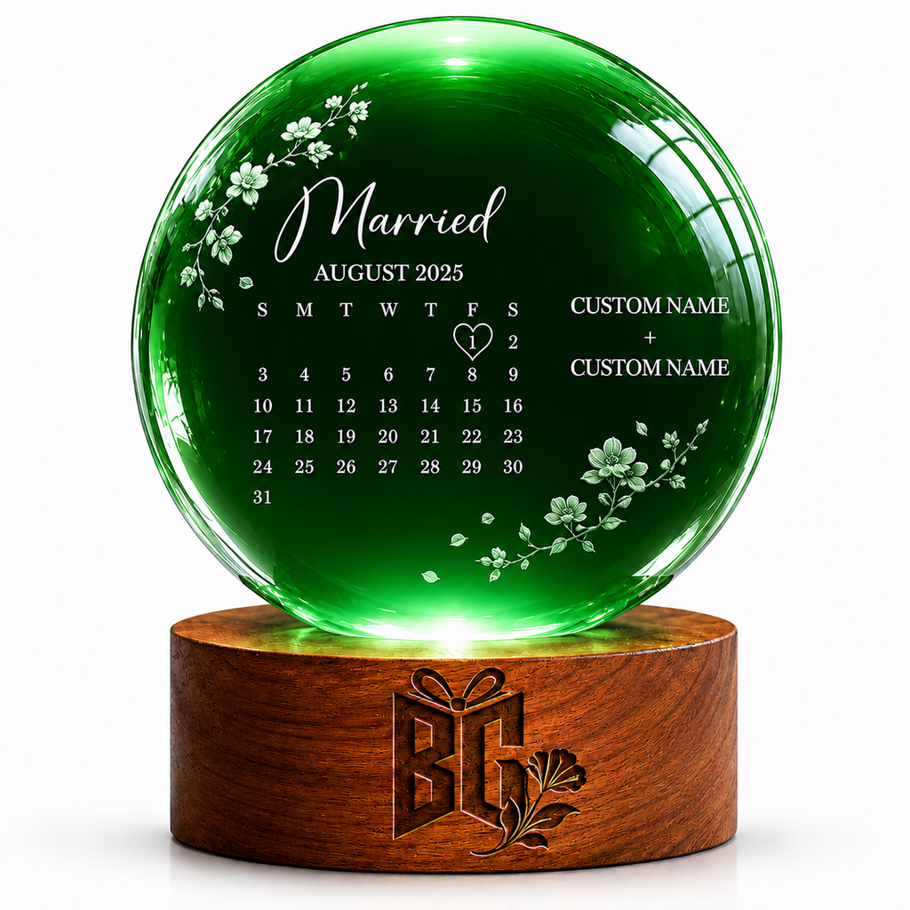 Personalized Green Crystal Wedding Keepsake with Custom Names and Special Date Display