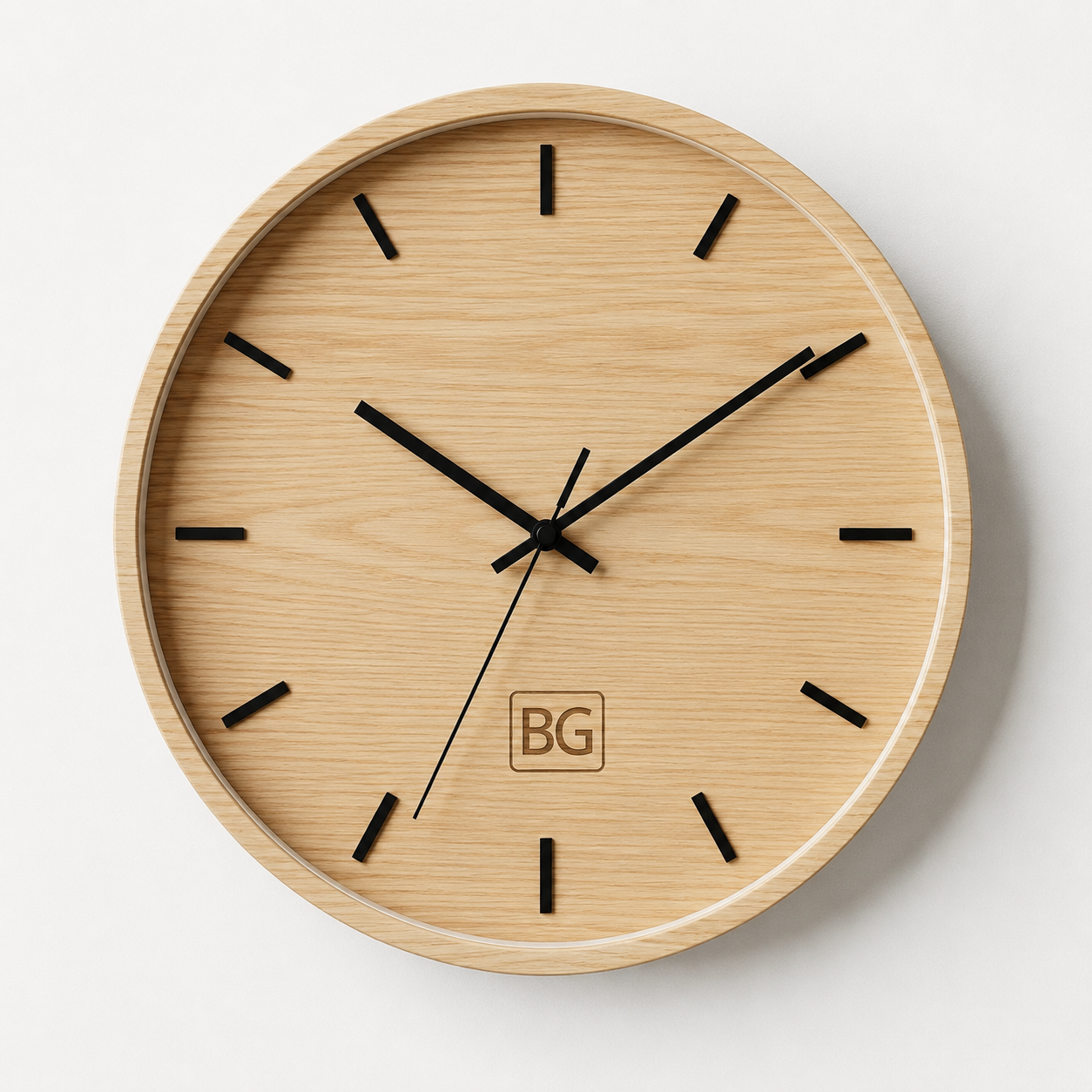 Minimalist Wooden Wall Clock with Black Hands & Hour Markers