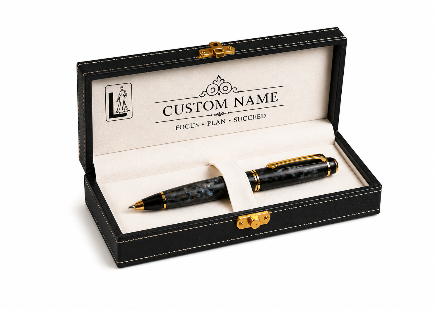 Luxury Black Marble Pen Gift Set with Personalized Presentation Box