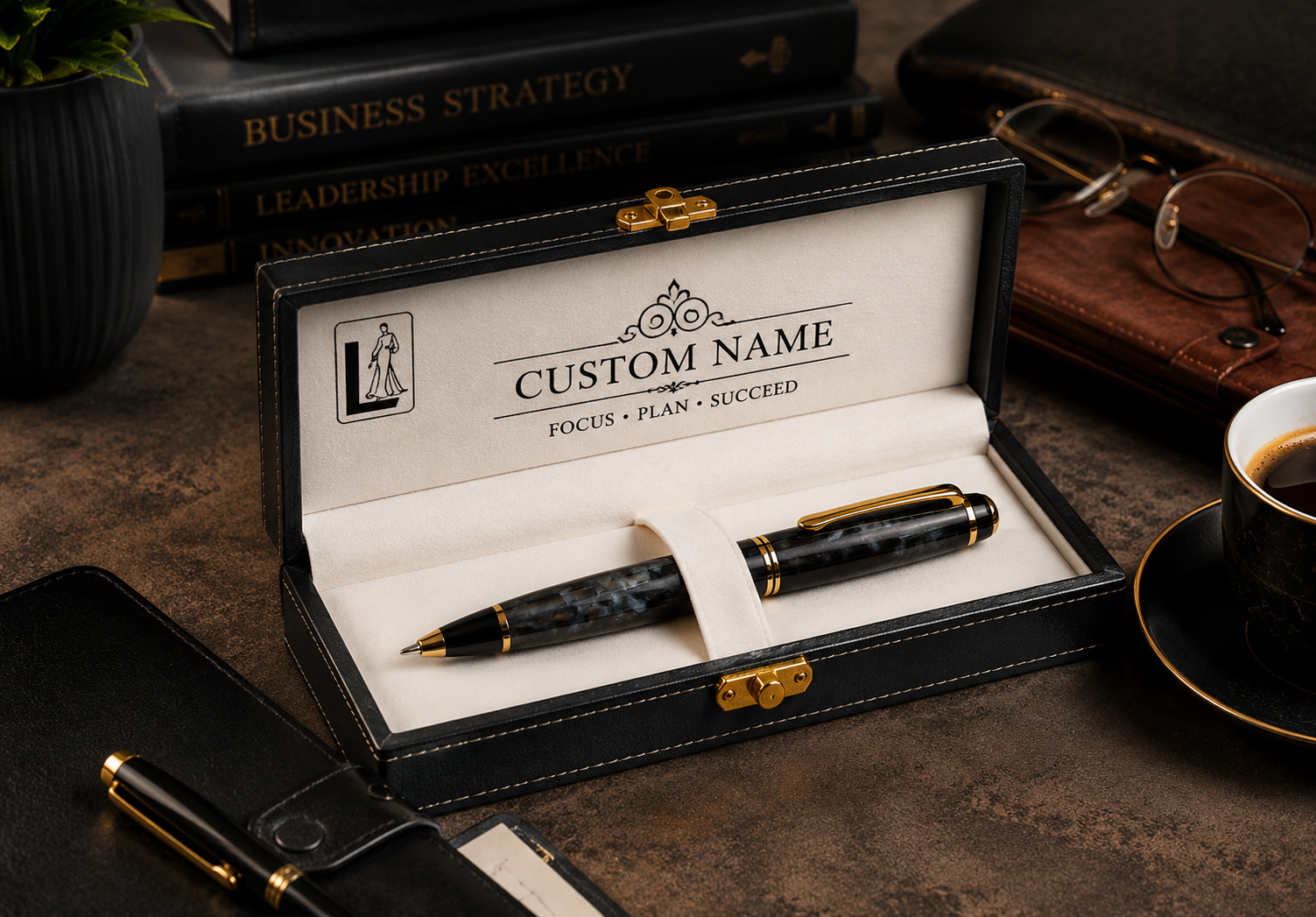 Luxury Black Marble Pen Gift Set with Personalized Presentation Box