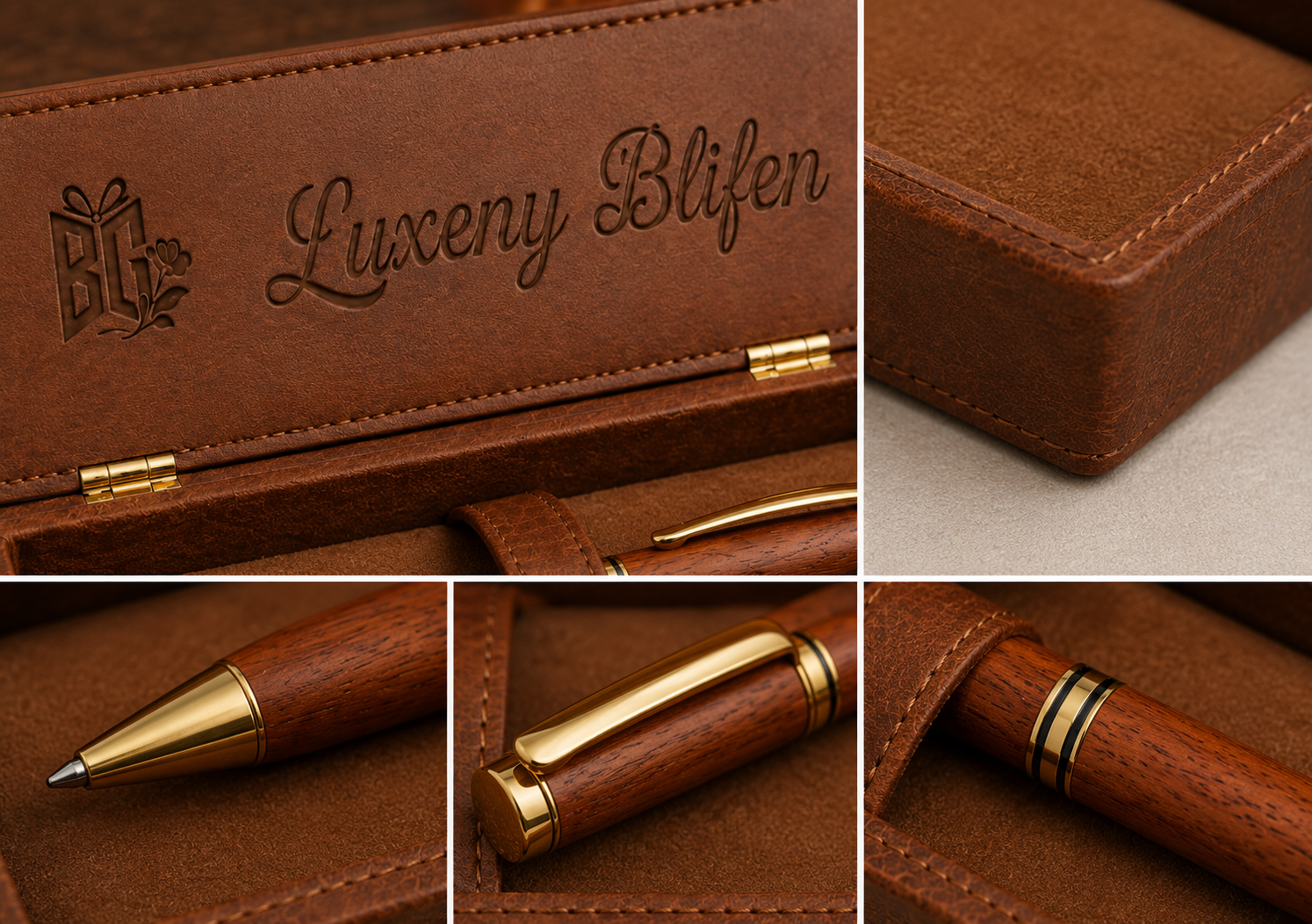 Luxury Wooden Ballpoint Pen Gift Set with Premium Brown Presentation Case