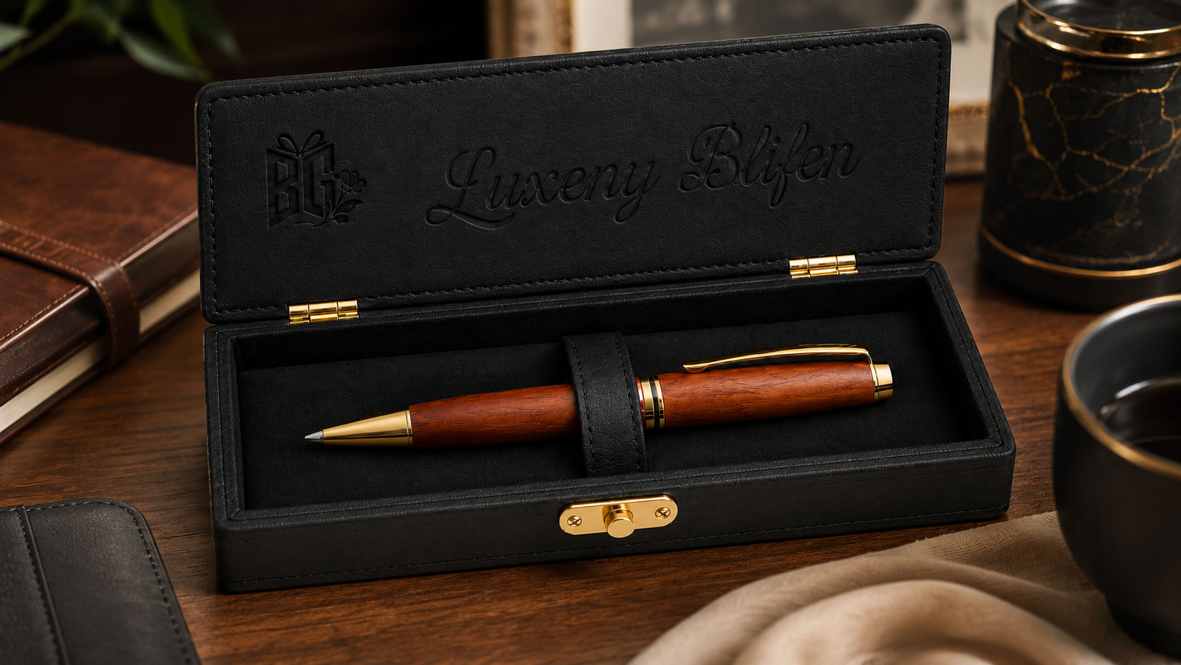 Luxury Wooden Executive Pen Gift Set with Premium Black Presentation Case