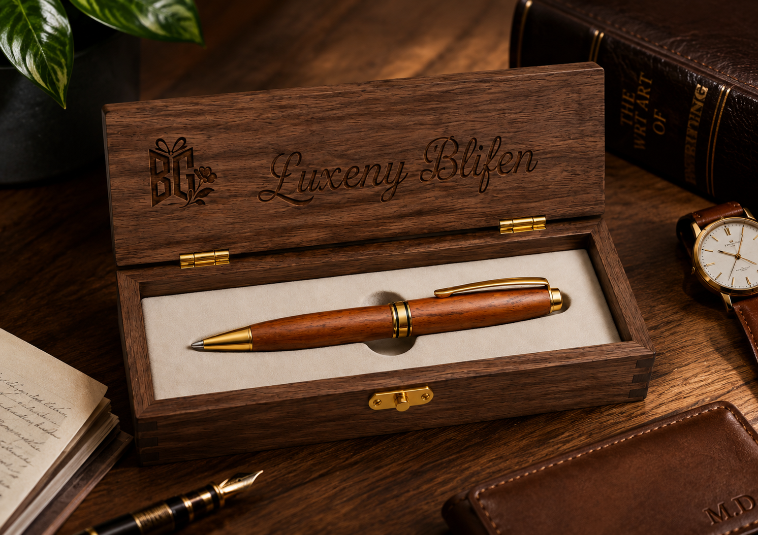 Premium Wooden Ballpoint Pen Gift Set with Luxury Walnut Presentation Box