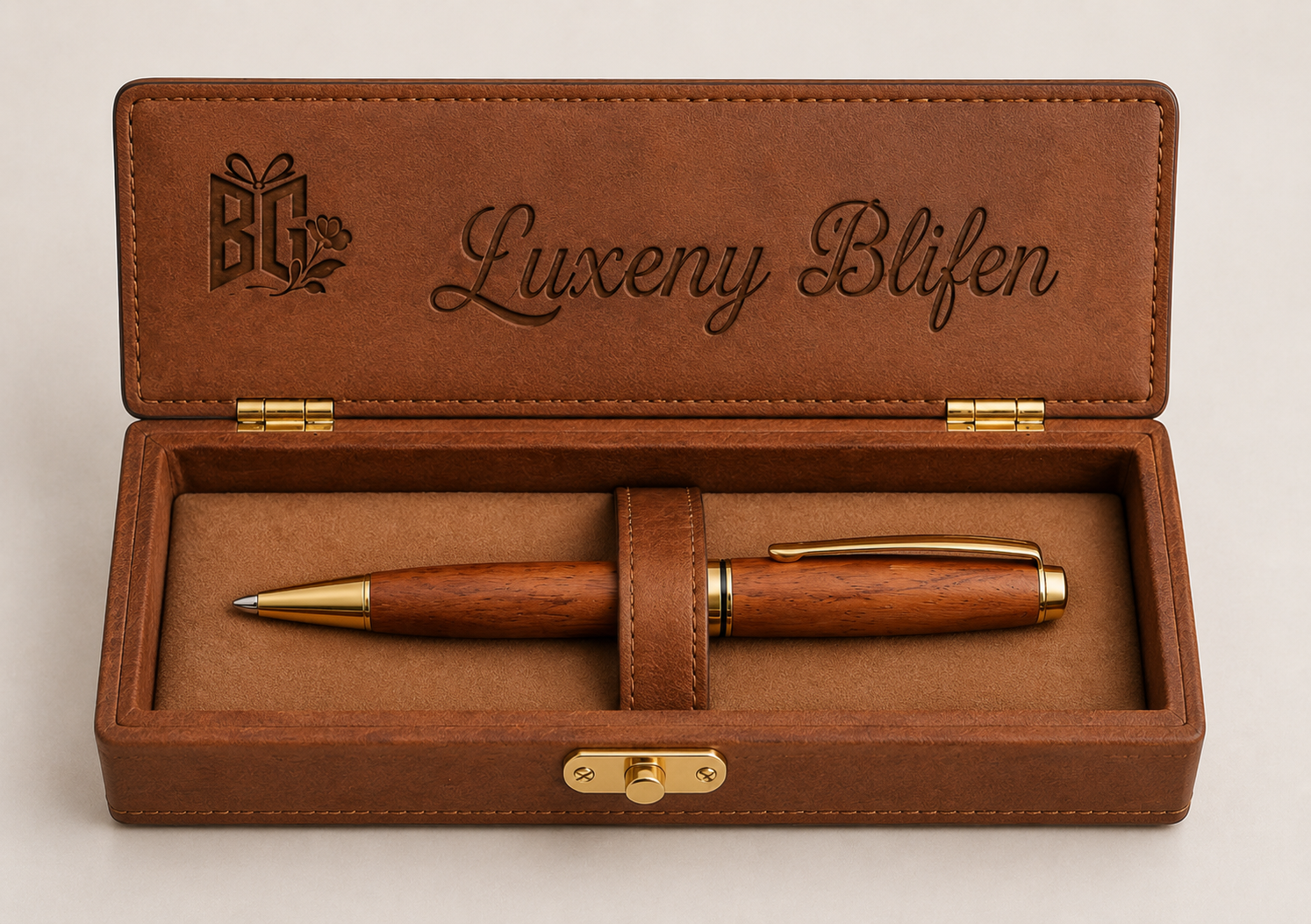 Luxury Wooden Ballpoint Pen Gift Set with Premium Brown Presentation Case