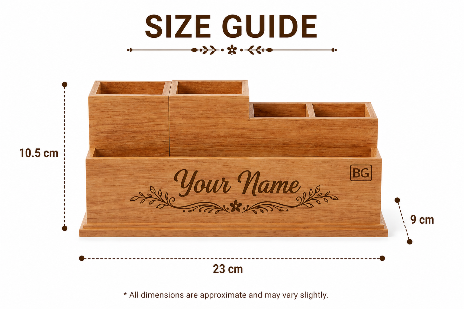 Personalised Wooden Desk Organiser with Engraved Design