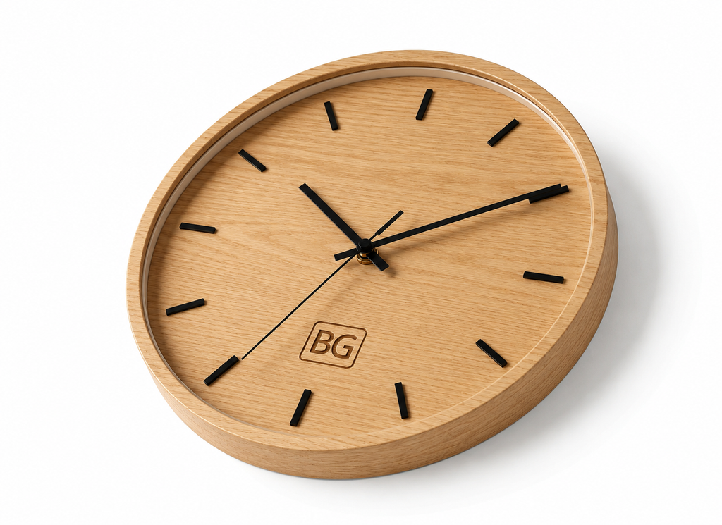 Minimalist Wooden Wall Clock with Black Hands & Hour Markers