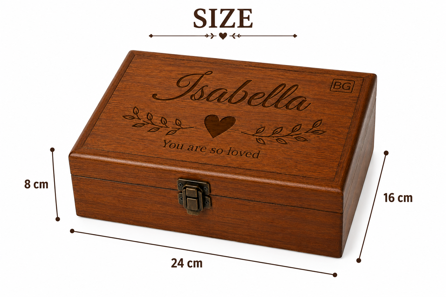 Personalised Wooden Keepsake Box with Engraved Design