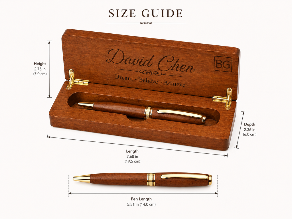 Personalised Wooden Pen Case with Engraved Pen