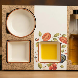 Multi-Section Serving Tray Set – Ceramic Bowls with Oil Bottle for Snacks & Dips