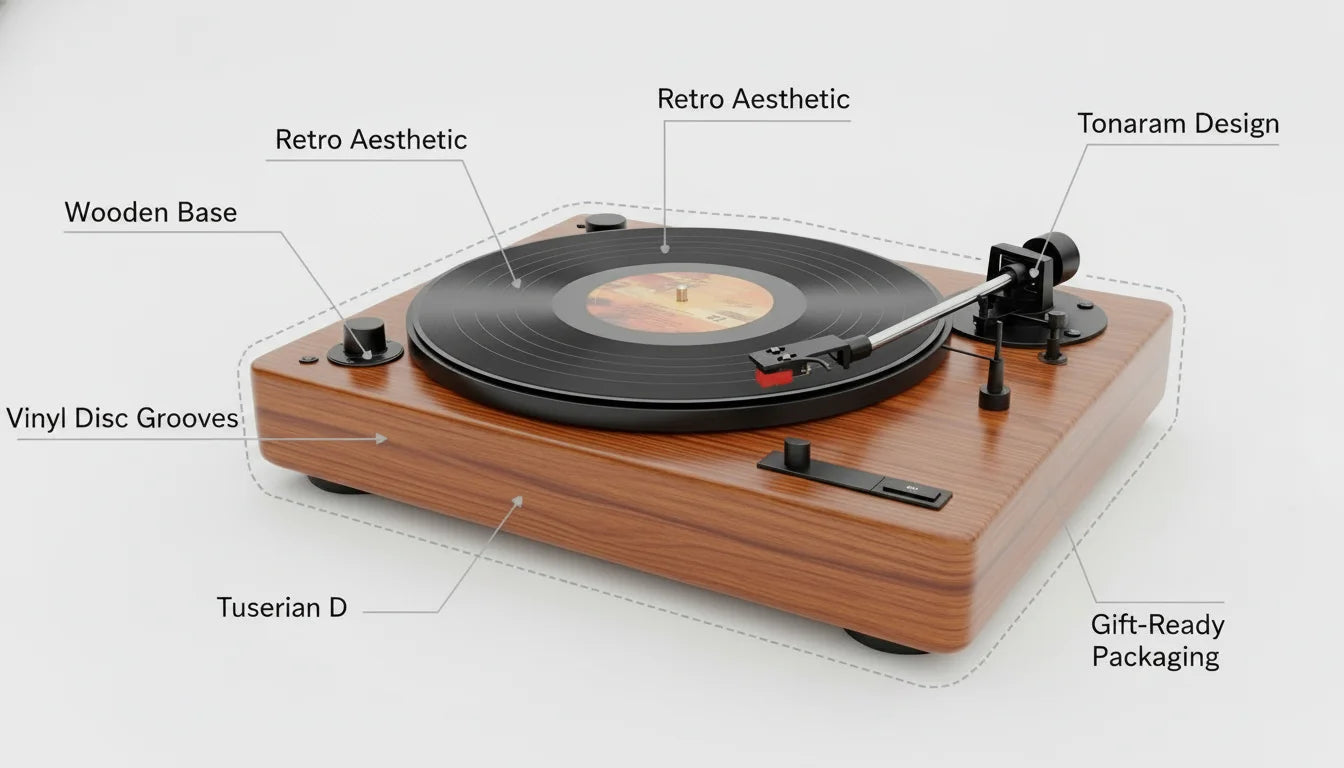 Retro Vinyl Record Player Gift Set – Classic Turntable with Elegant Gift Box - Image 6