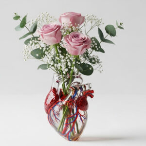 Anatomical Heart Glass Vase with Roses & Floral Arrangement