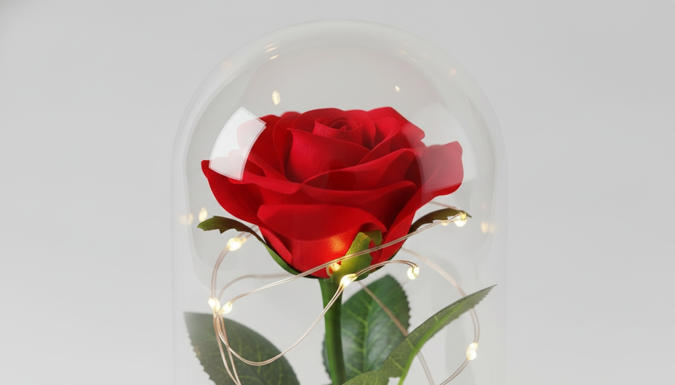 Enchanted Red Rose in Glass Dome with LED Fairy Lights - Image 5