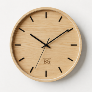 Minimalist Wooden Wall Clock with Black Hands & Hour Markers