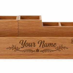 Personalised Wooden Desk Organiser with Engraved Design